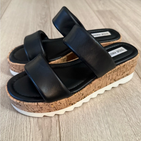 Steve Madden Black Platform Shoes with Cork Sole - Picture 2 of 9